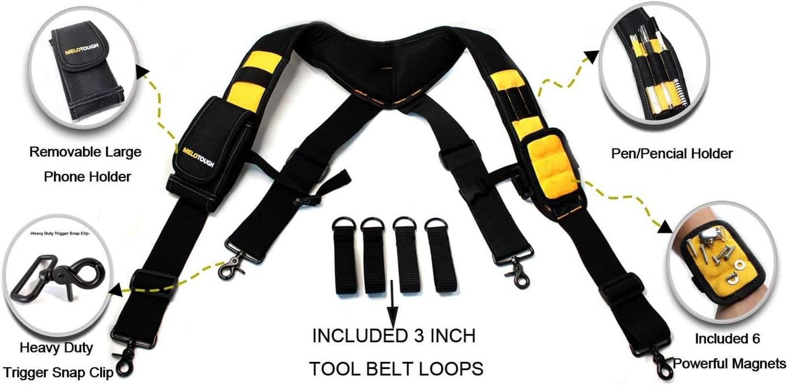 Magnetic Tool Belt Suspenders with Magnetic Wristband for Work Belt Padded Suspe