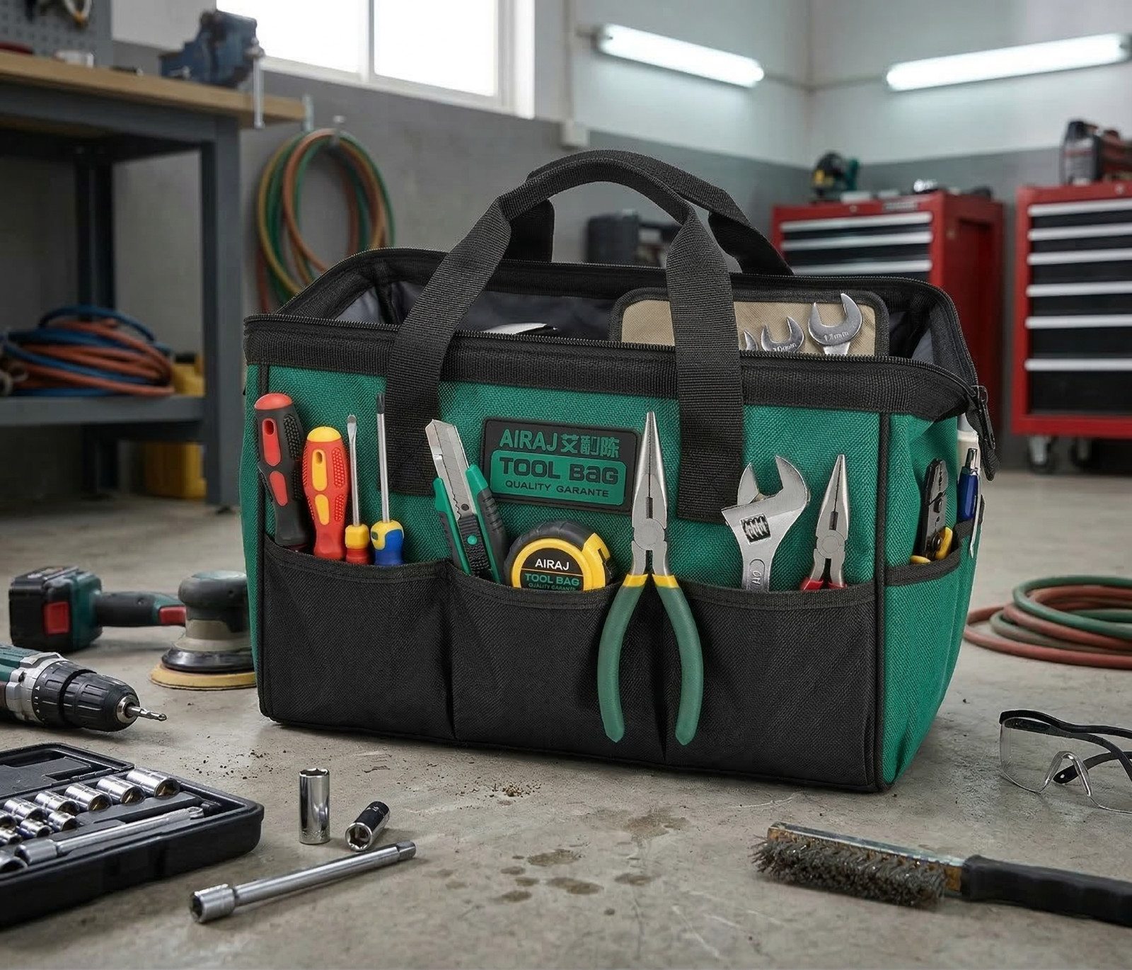 Heavy Duty 13″ Tool Bag 1680D Oxford Cloth Waterproof ABS Base 14 Pockets