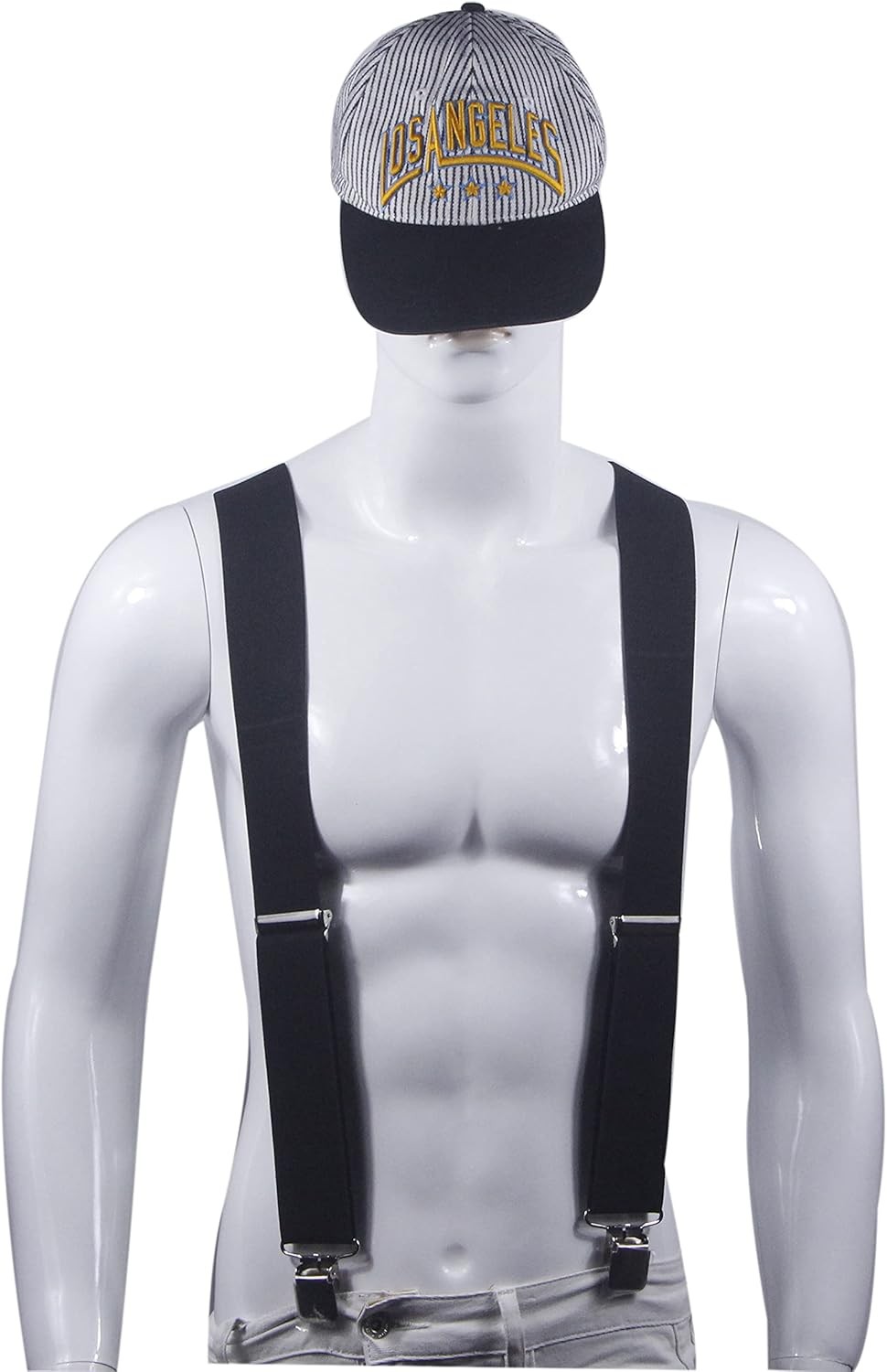Men’s Suspenders X Back 2 Inches Wide with Extra Heavy Clips Adjustable Black