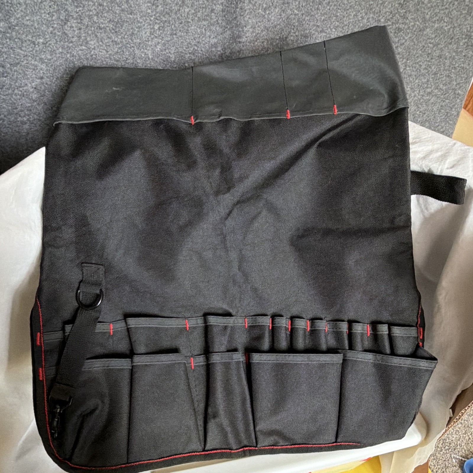 Hyper Tough Roll-Up Fabric Tool Pouch Organizer w/ Handle, Pockets, Black/Red