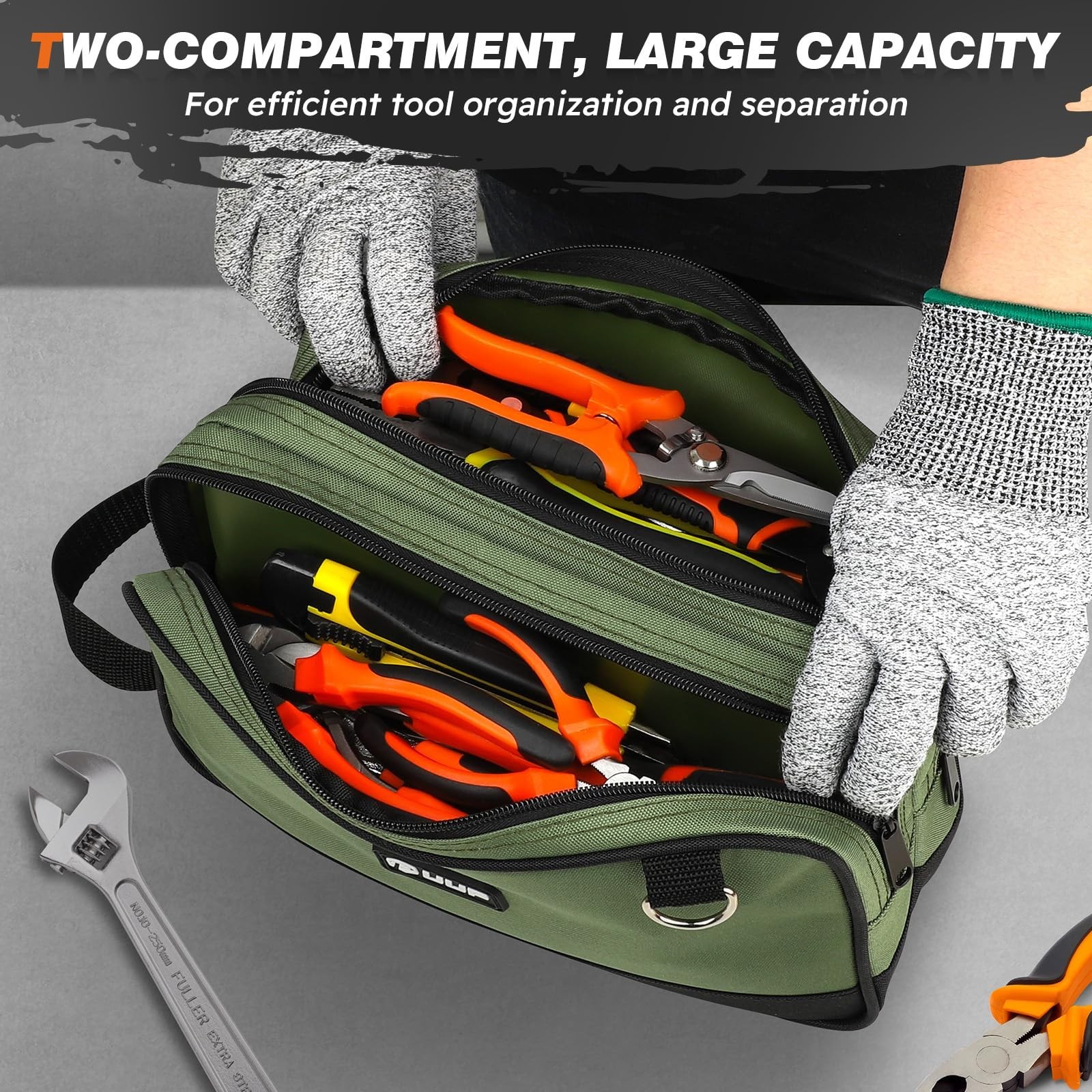 12″ Small Tool Bag 2 Pack – Zipper Pouch, 2 Compartments, Utility Organizer, Car