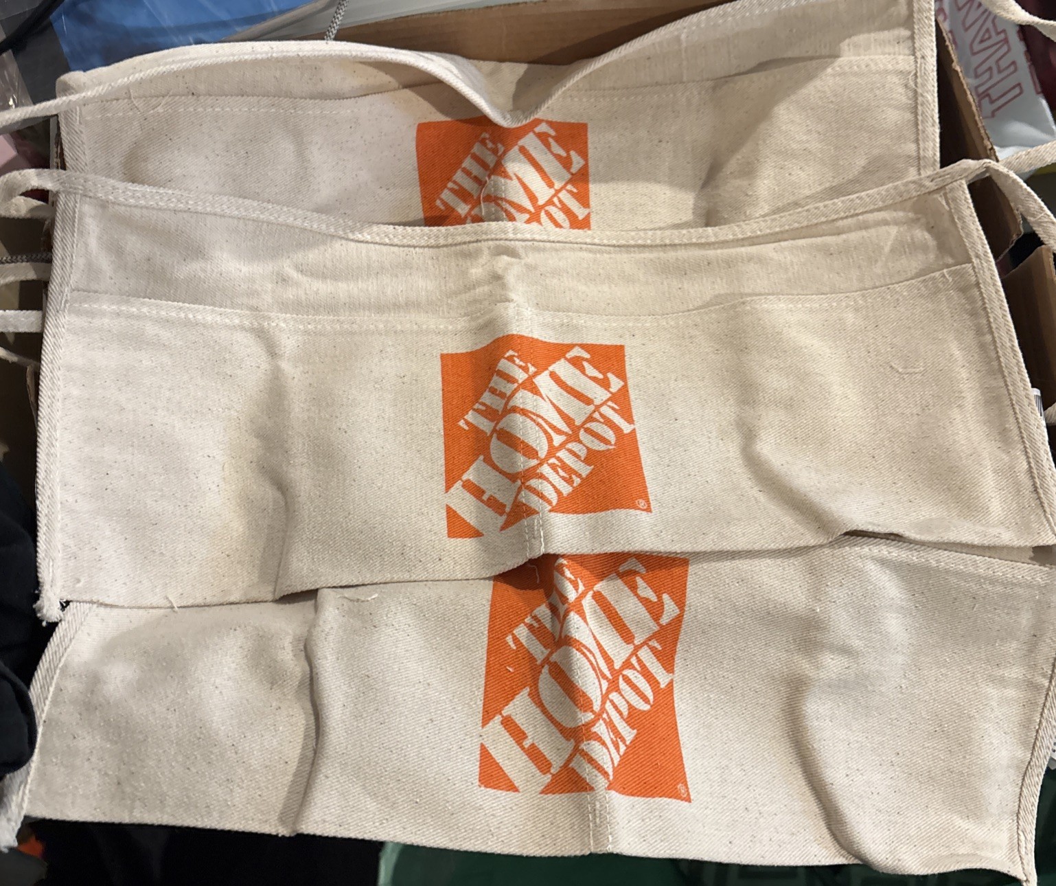 Vintage Home Depot Carpenter Apron Pouch Canvas Nail Bag Lot Of 3 New Old Stock