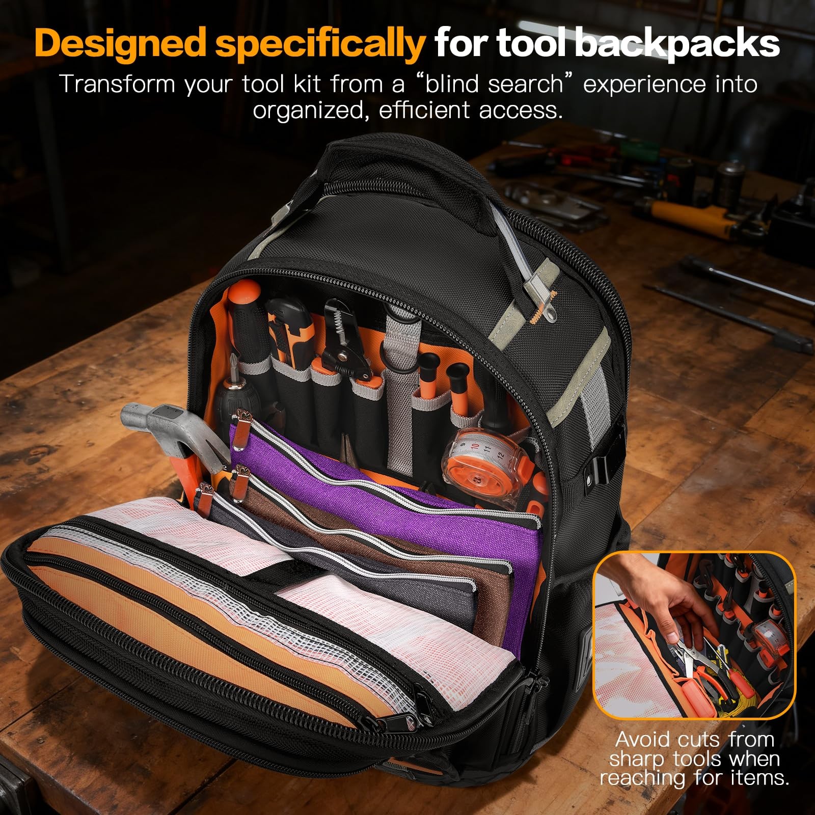 Tool Backpack Bag, Electrician Bag 15.1″L x 7.8″W x 19″H, Black-4PCS