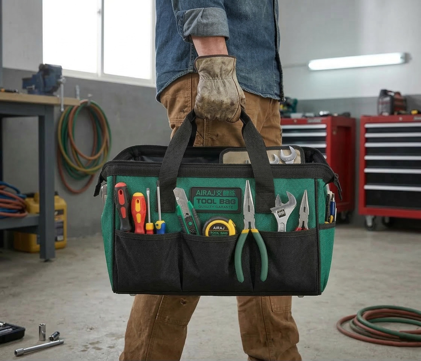 Heavy Duty 13″ Tool Bag 1680D Oxford Cloth Waterproof ABS Base 14 Pockets