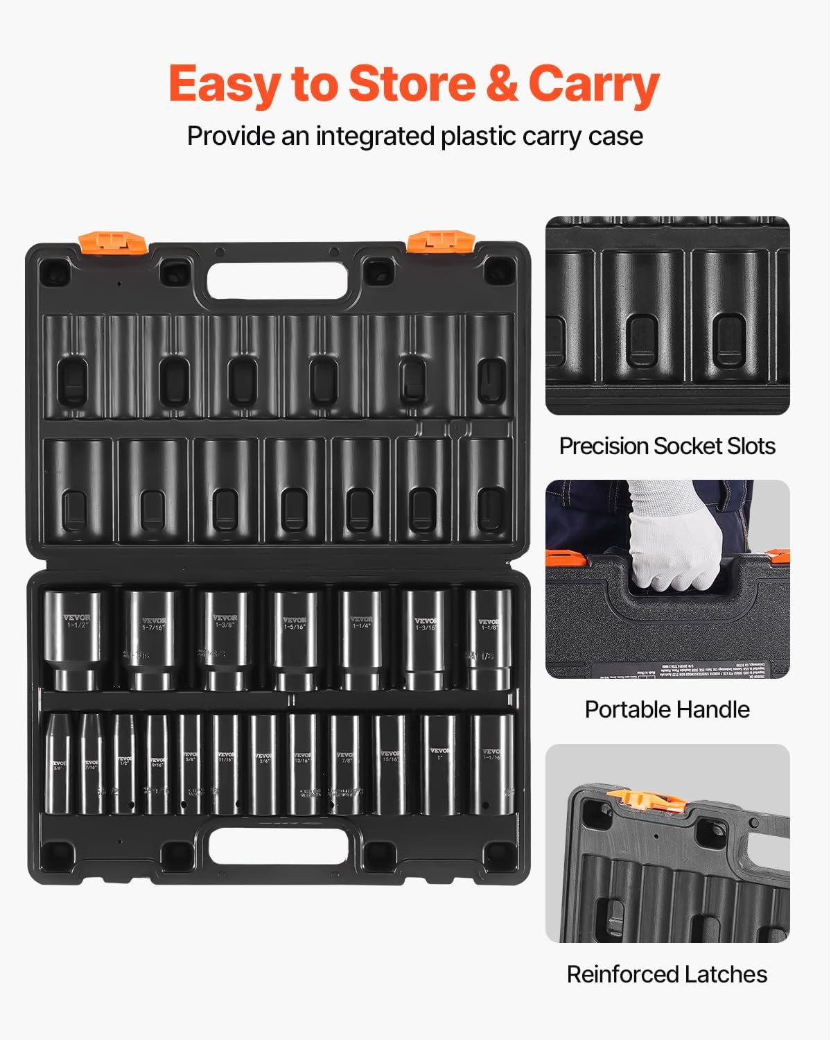 Impact Socket Set 1/2 Inches 19 Piece, Deep Socket, 6-Point Sockets, Rugged Cons