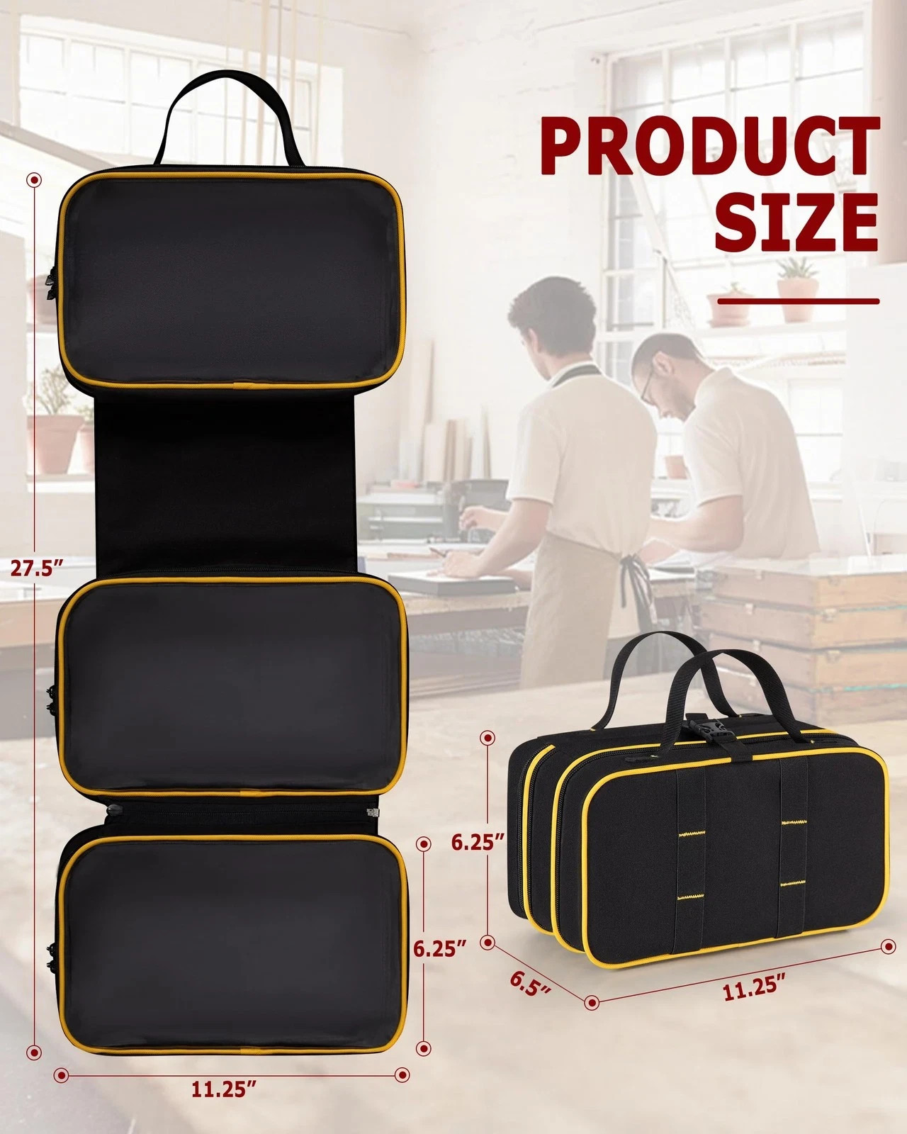 Marscamd Roll Up Tool Bag with 3 Clear Window Cases One Detachable, Trifold T…