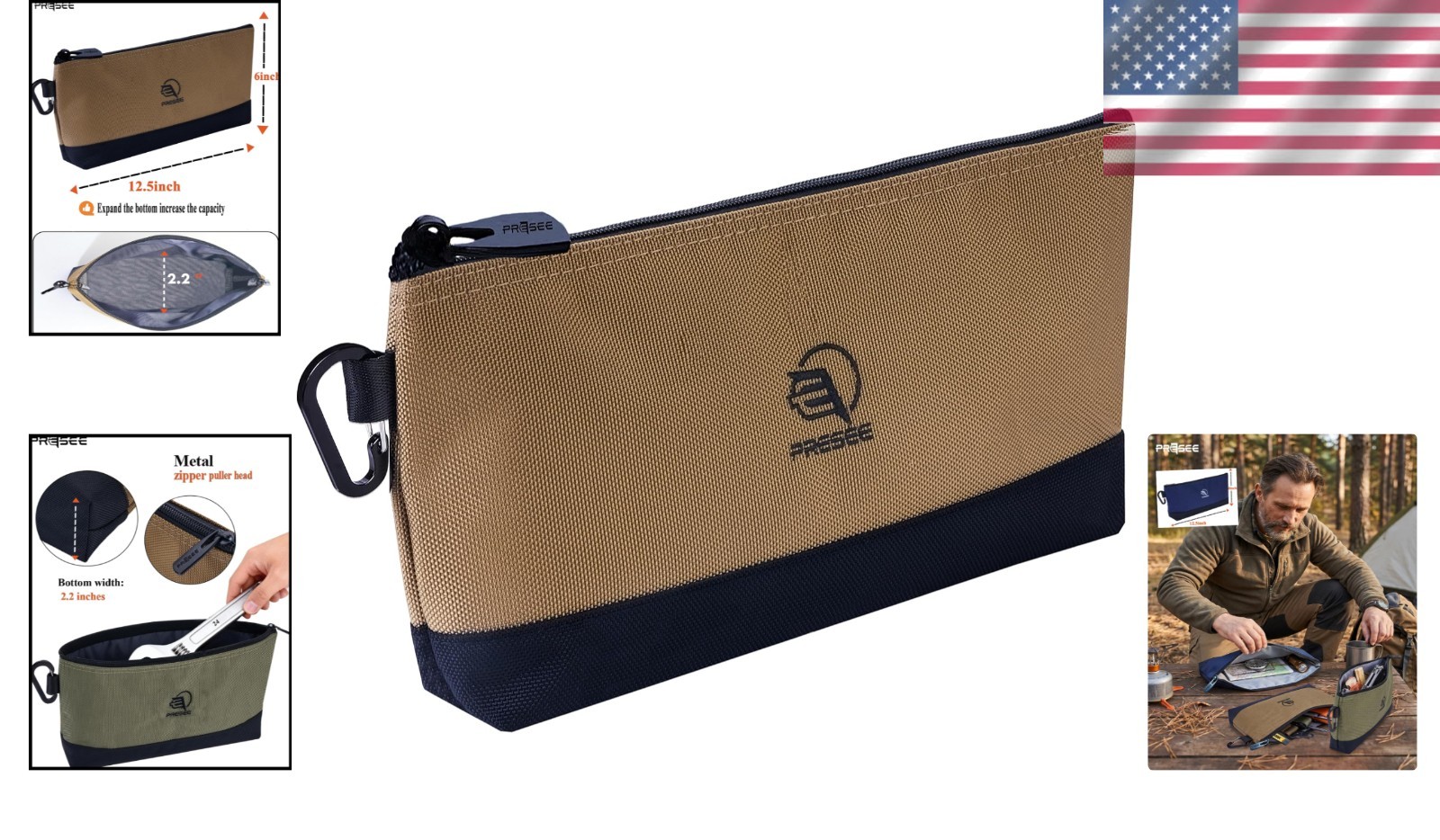 12.5-Inch Heavy-Duty Nylon Tool Pouch with Carabiner – Organized Convenience
