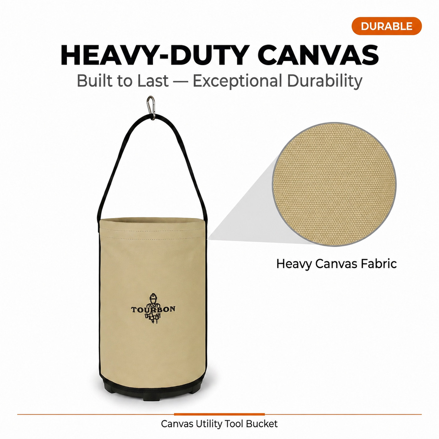 TOURBON Canvas Tools Bucket All-Purpose Plastic Bottom Drain Holes Heavy Duty