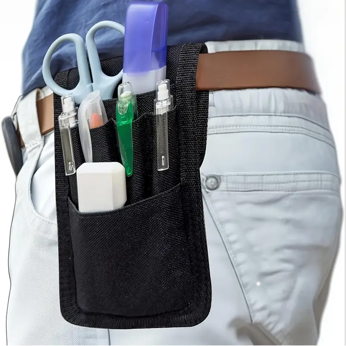 2x Black Belt Pen Holder Pocket Protectors for Pens and Pencils Molle Pen Pouch