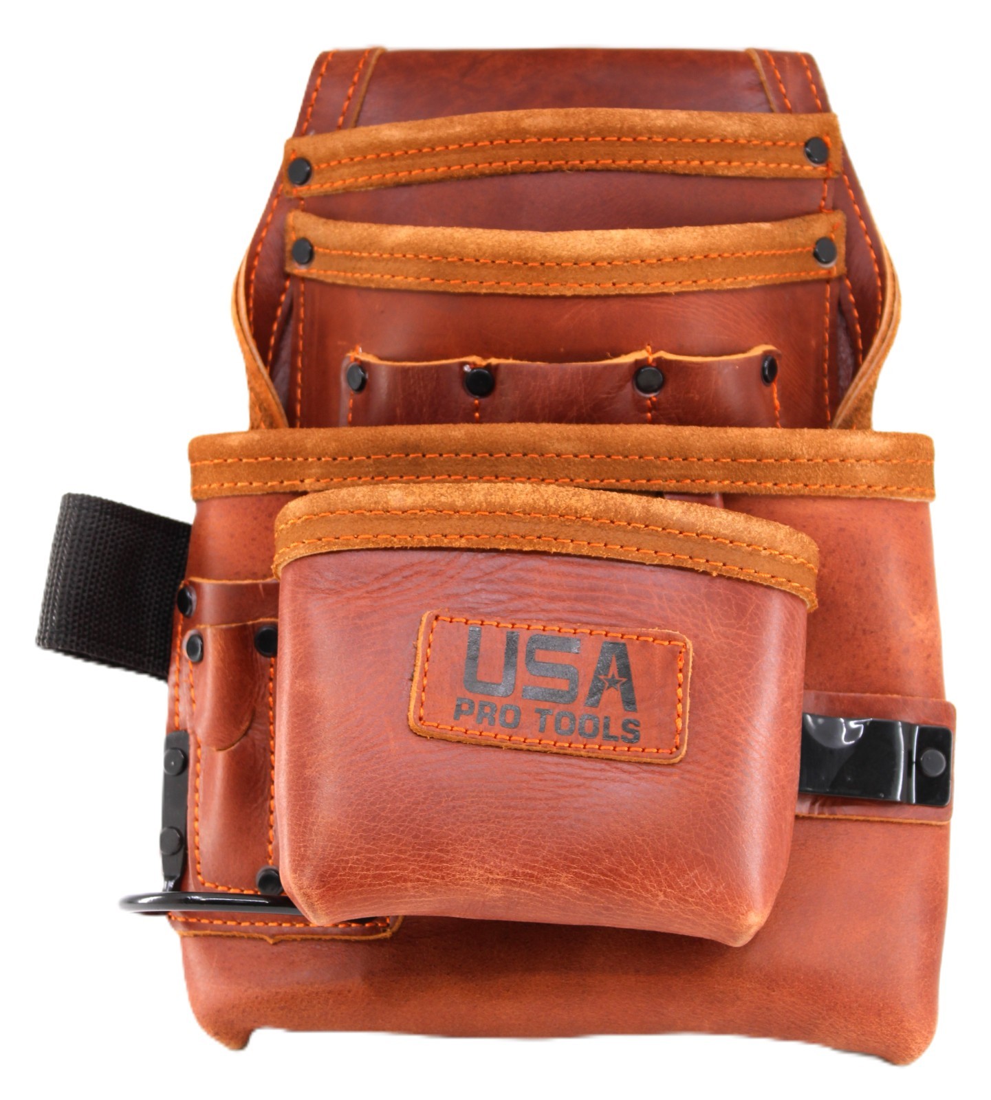 USA PRO TOOLS Top Grain Leather Tool Pouch & Belt – Multi‑Pocket, Hammer Holder