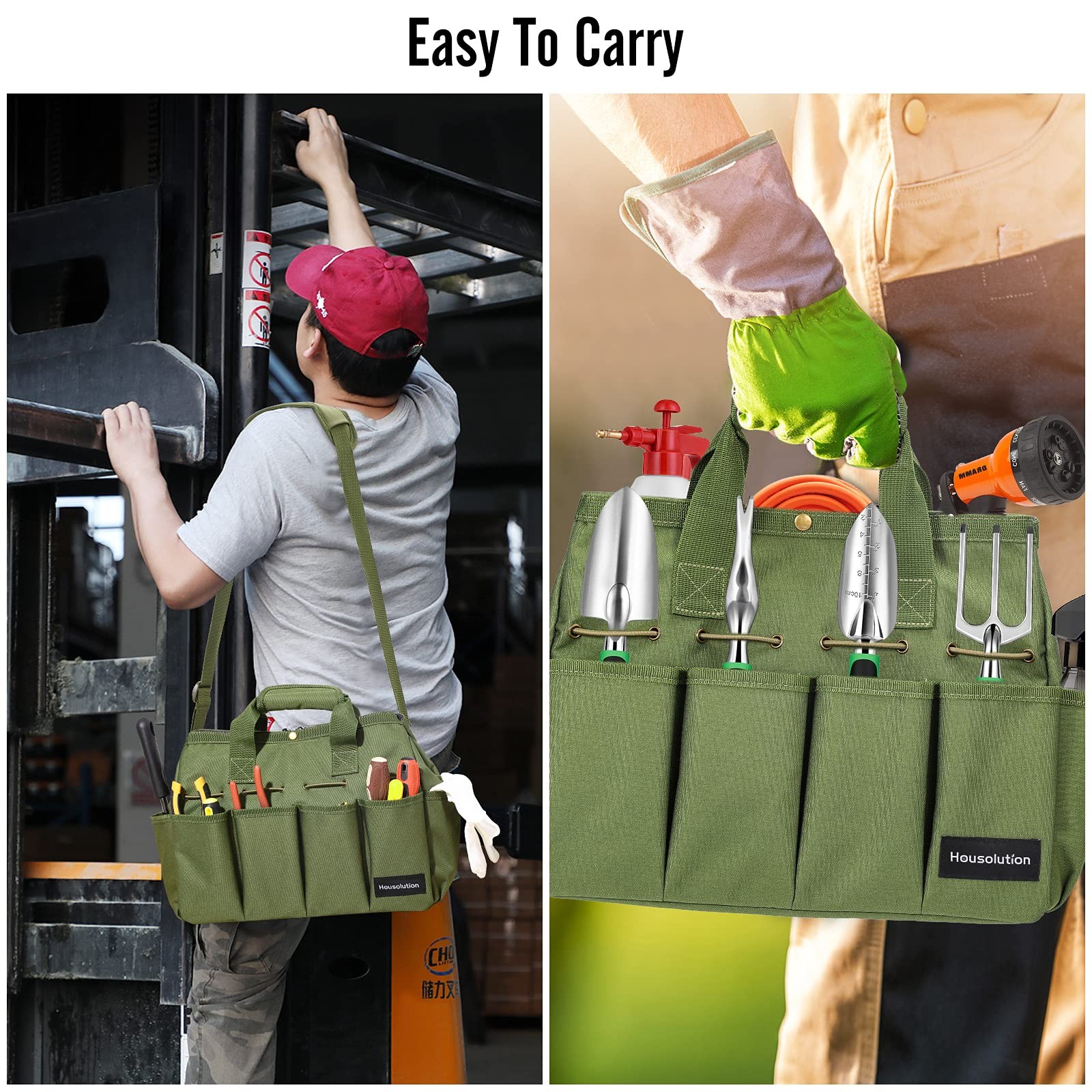 Housolution Garden Tote Bag, 900D 13.78 x 5.51 x 11.02 inches, Dark Green