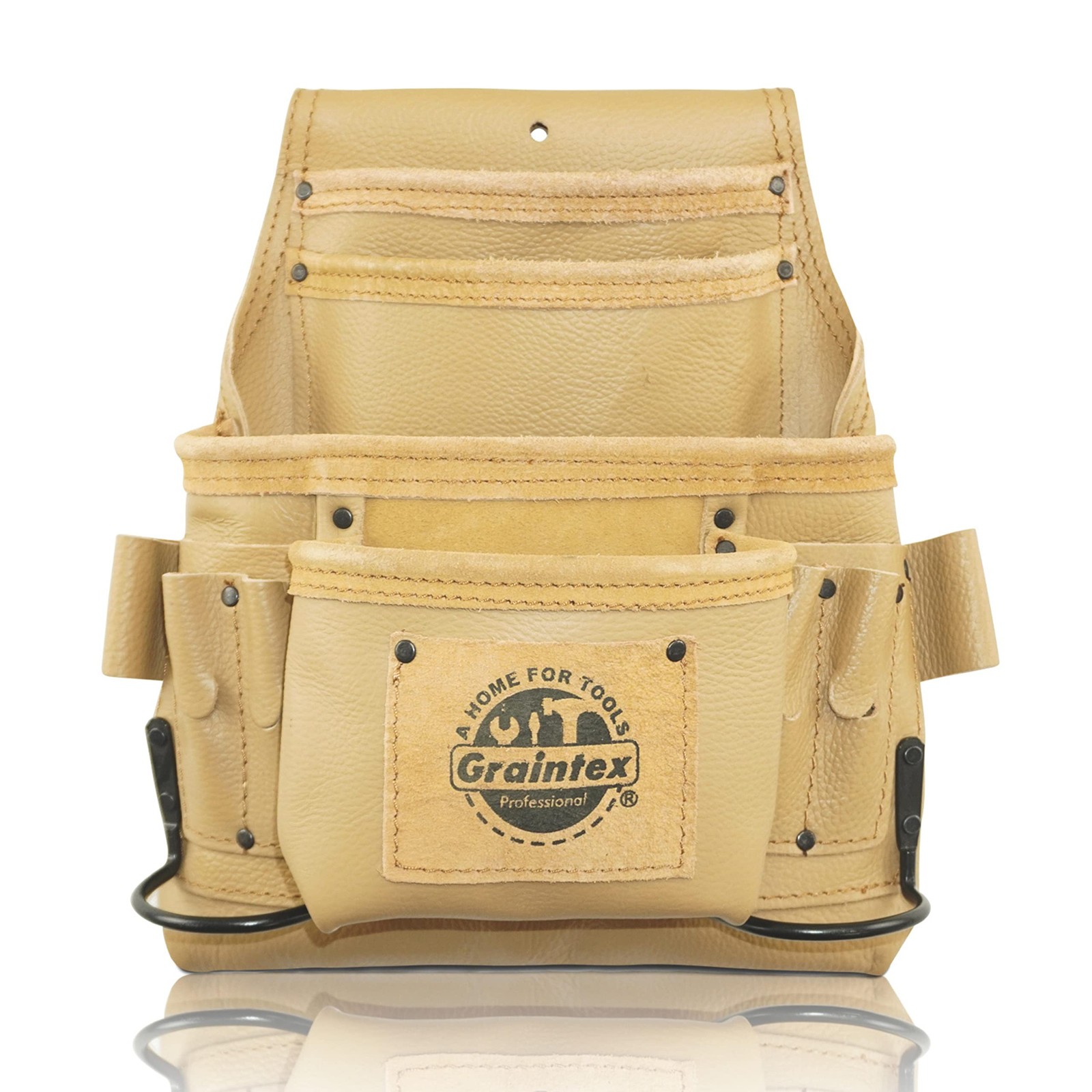Graintex ST2267 10 Pocket Nail & Tool Pouch RUGGED Beige Color Top Grain Leather
