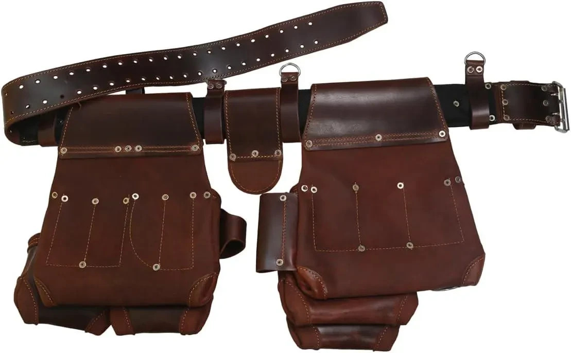 Heavy Duty Oil Pull-Up Leather Tool Rig, Carpenter Electrician Framer Tool Belt