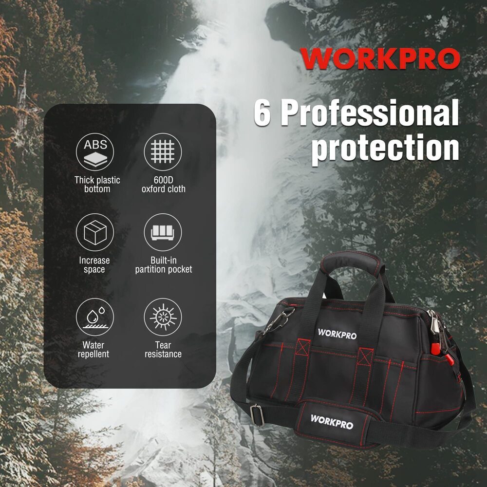 WORKPRO 16″ X 9″X 8.7″ Heavy Duty WIDE MOUTH Tool Bag Tote Case w/Shoulder Strap