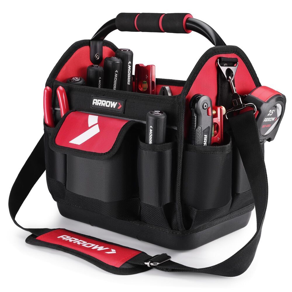 ARROW 12″ Tool Tote Hard Base Electrician Tool Bag Open Top Tool Bag w/19 Pocket