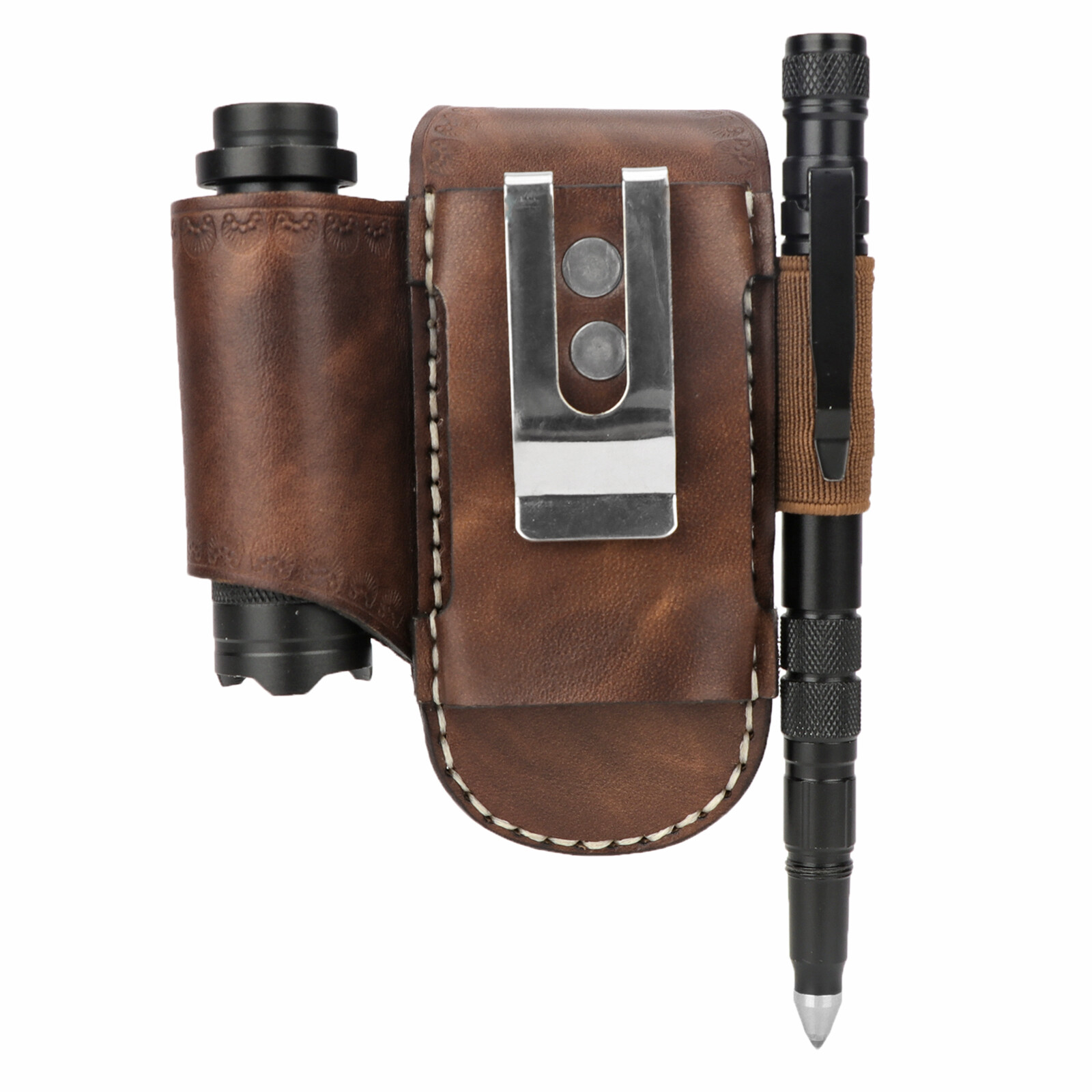 TOURBON Leather Folding Knife Sheath Belt Holster Pouch Multitools EDC Hold Case