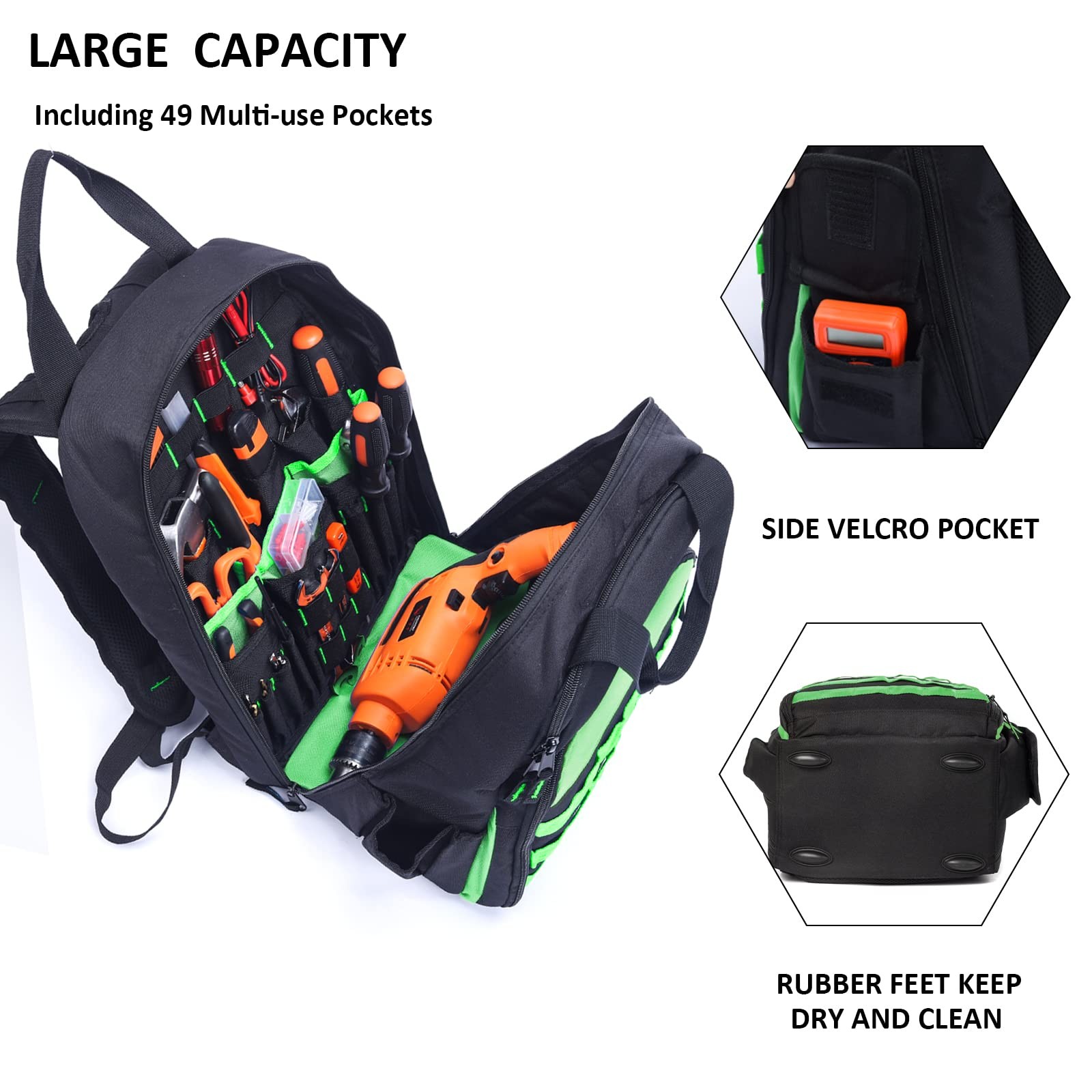 Stahlusdick Heavy Duty Tool Backpack Bags Large 11 x 9 x 16 inches, Green