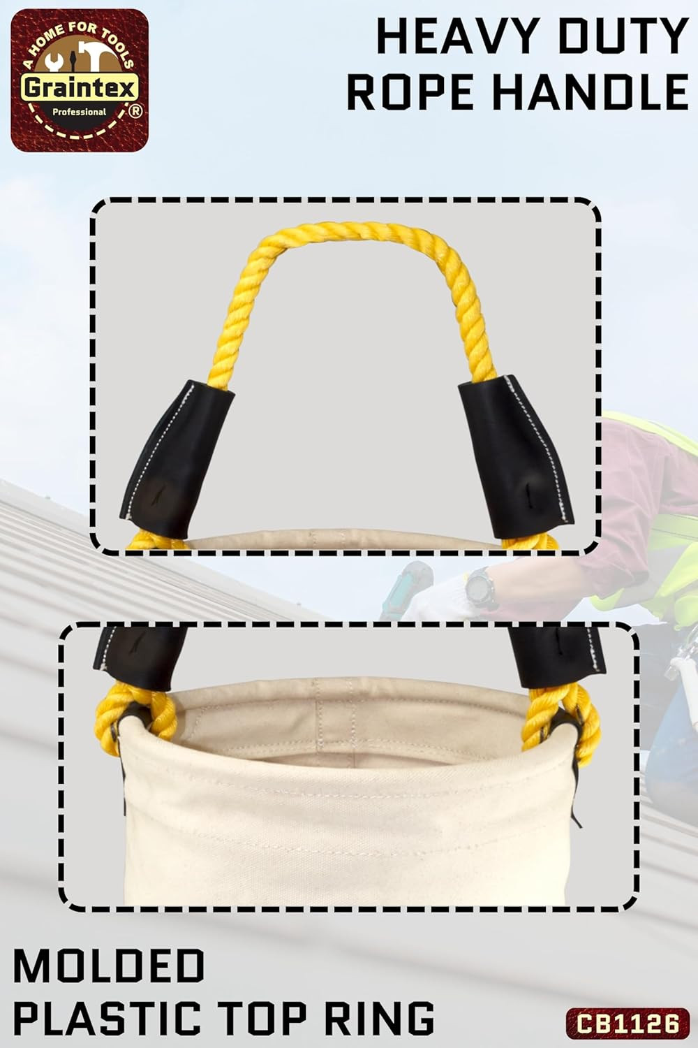 CB1126 Utility Canvas Bucket Plastic Bottom 12” X 16” Heavy Duty Canvas