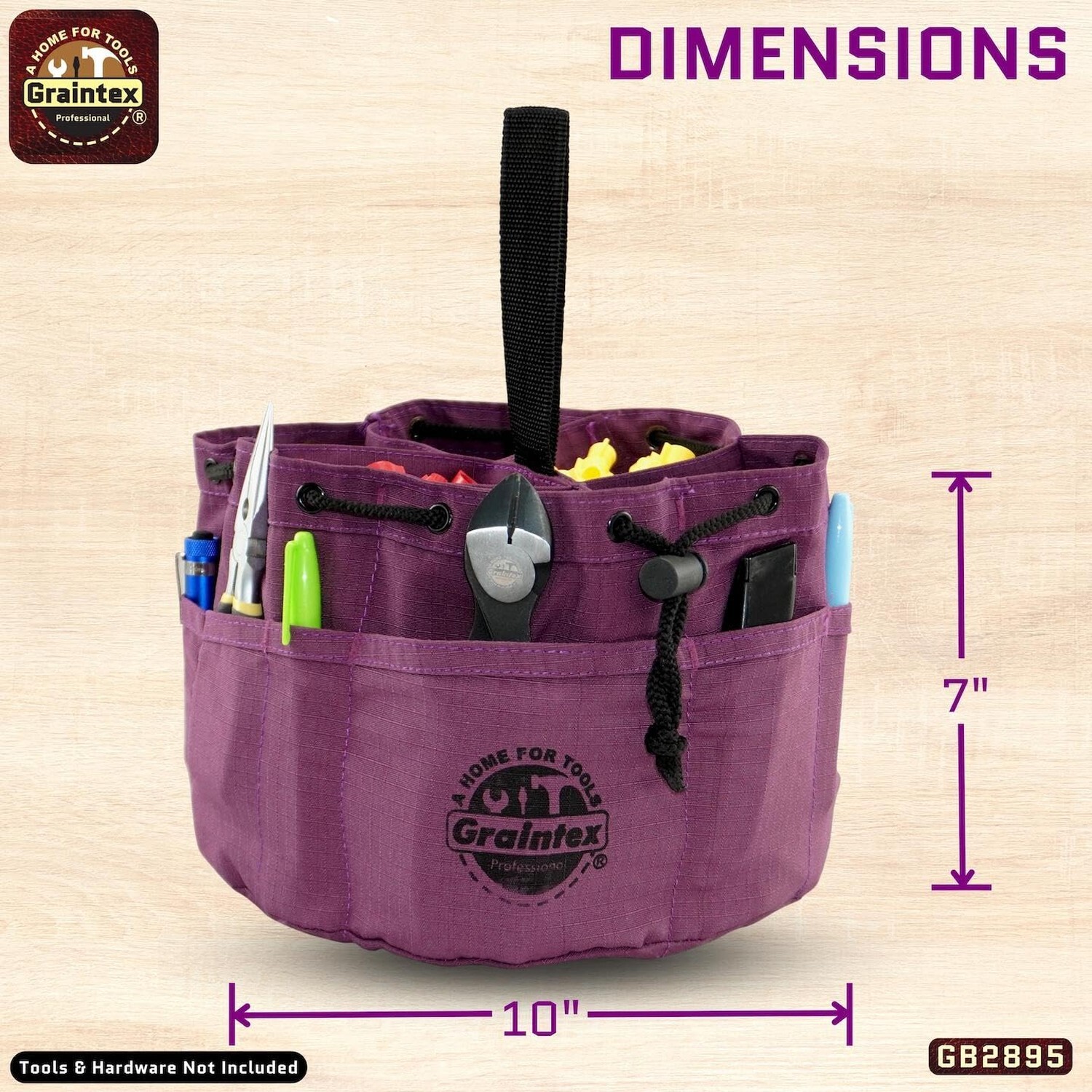 Graintex GB2895 Grab Bag Purple Color Rip-stop Canvas 18 Pockets Drawstring C…
