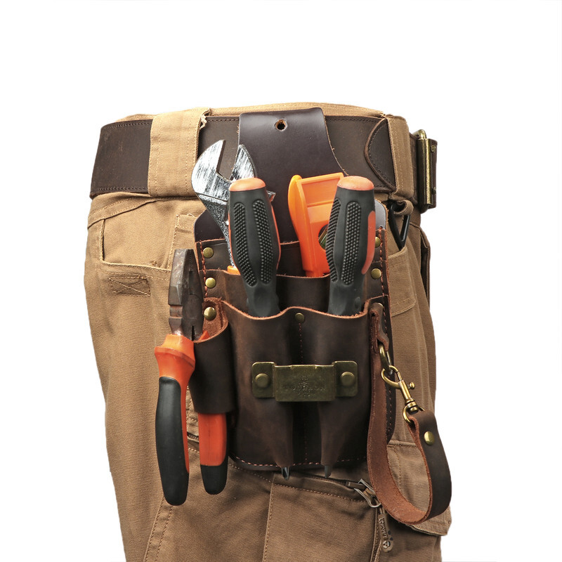 TOURBON Leather 5 in 1 Holster Electric Tape Thong Carry Tool Belt Pouch