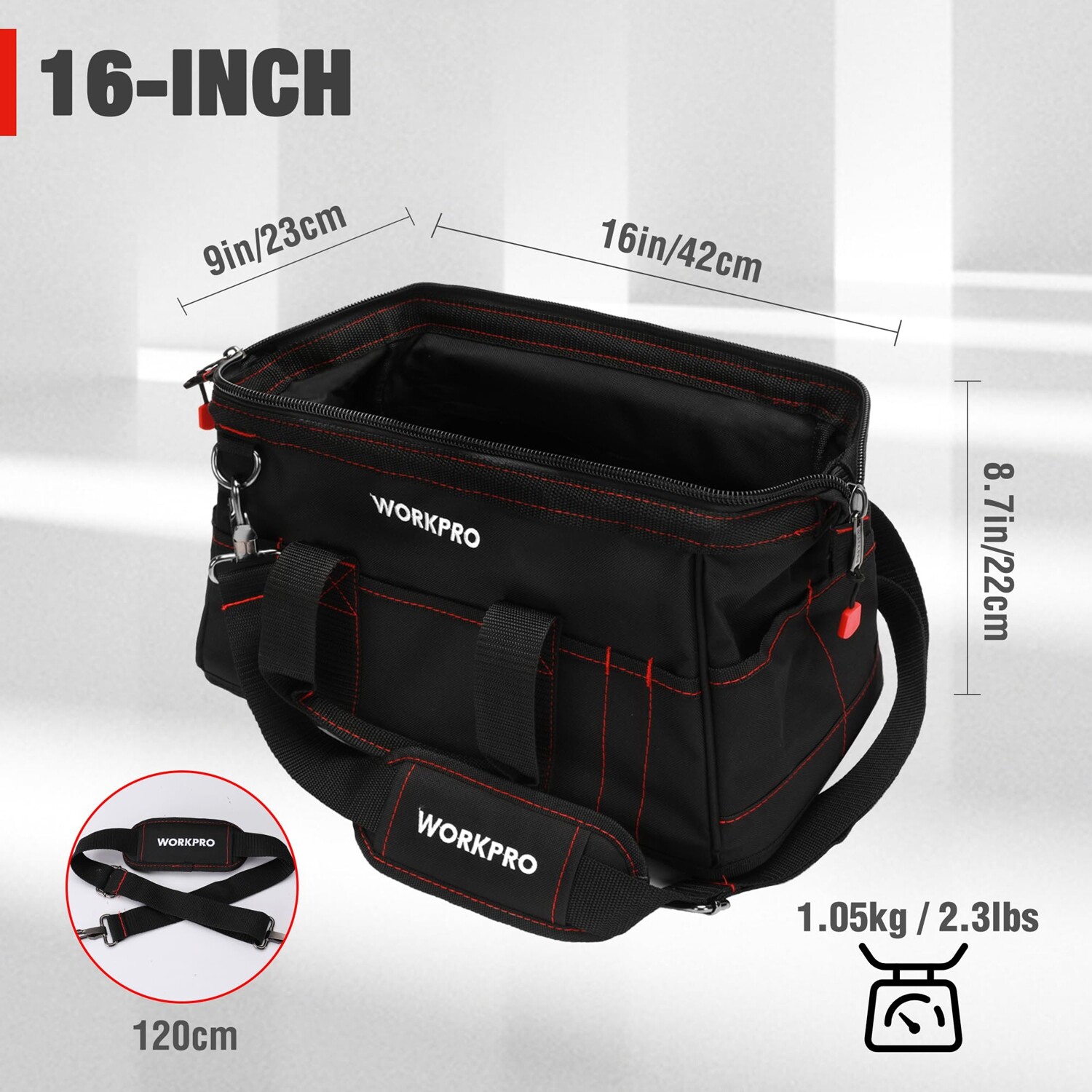 WORKPRO 16-inch Close Top Wide Mouth Tool Storage Bag WaterProof Rubber Base USA