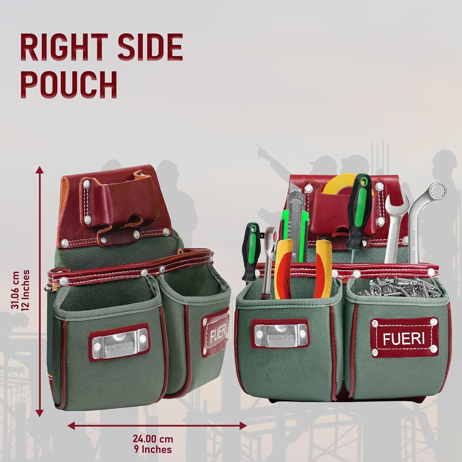 Professional Leather Tool Belt with Bags Farmers, Carpenters 19 Pocket Tools Bag