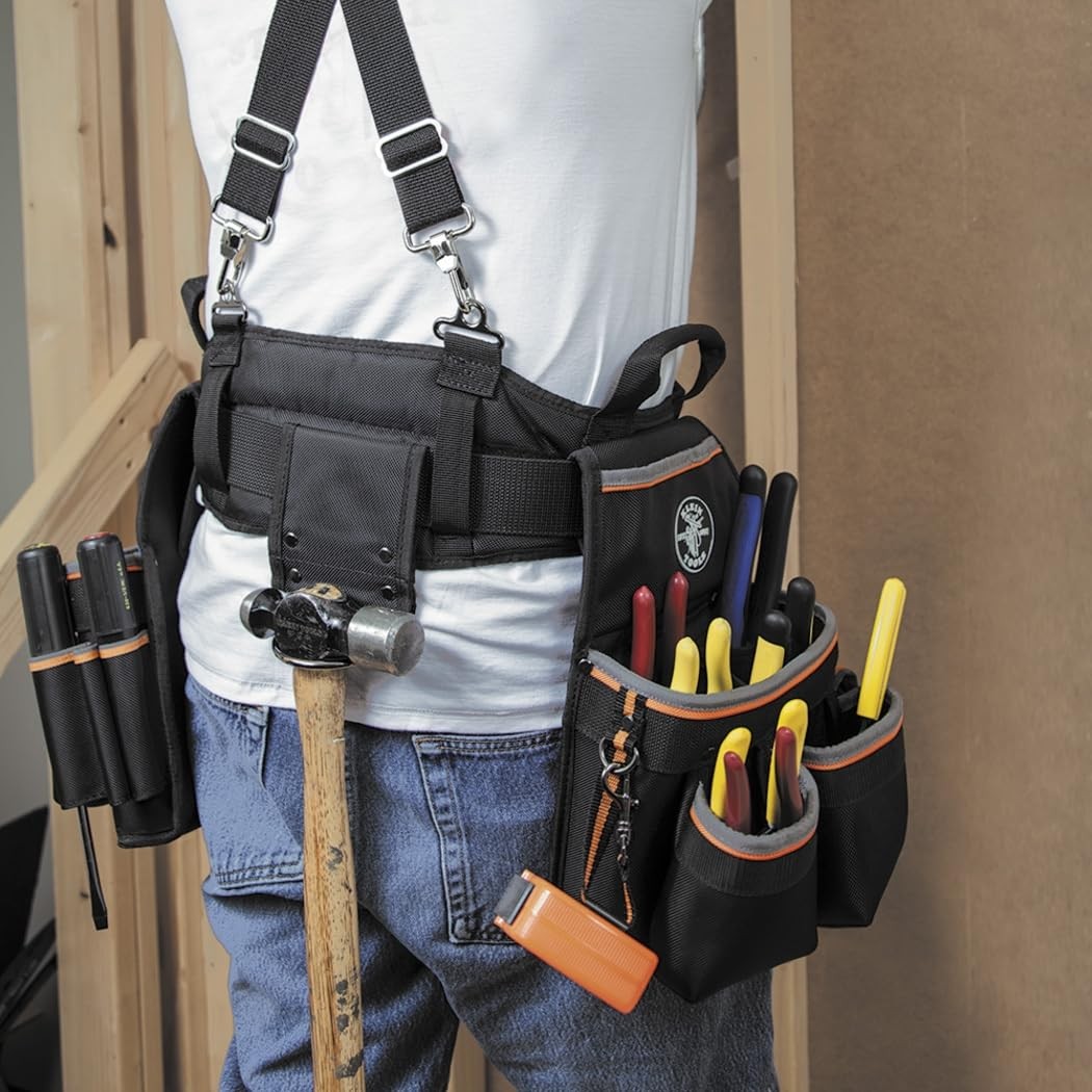 Klein Tools Large Black Tool Belt With Removable Pouches And Wide Open Pockets