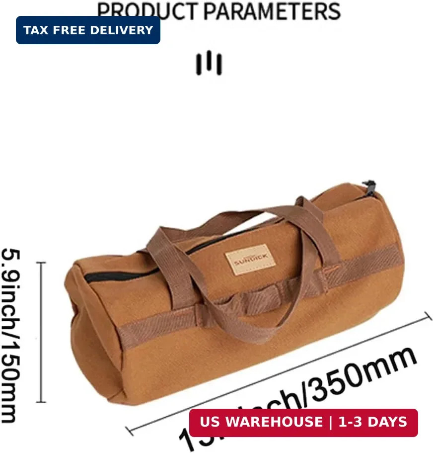 Canvas Tool Storage Bag with Zipper, Khaki | Durable Fabric, Organizer for