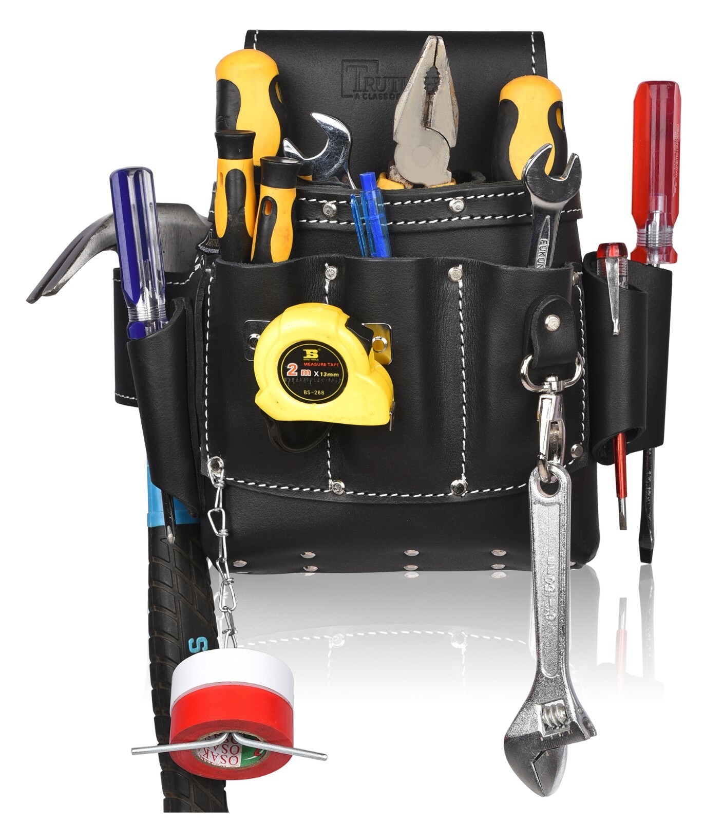 TRUTUCH Black Leather Electrician Tool Pouch with Leather Work Belt | Carpenter