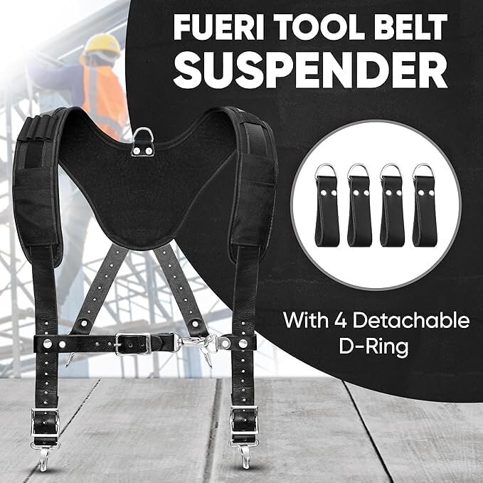 Fueri Tool belt Suspender for men nylon and leather 26 Pockets tool pouch Large
