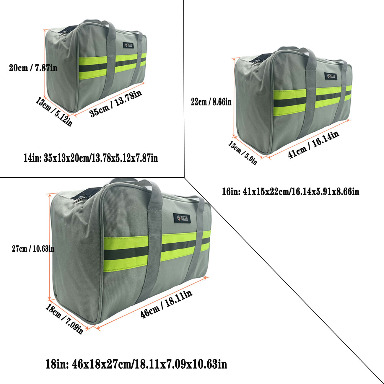 Canvas Tool Bag with Metal Zippers Muti-Purpose Portable Waterproof Multi-Pocket