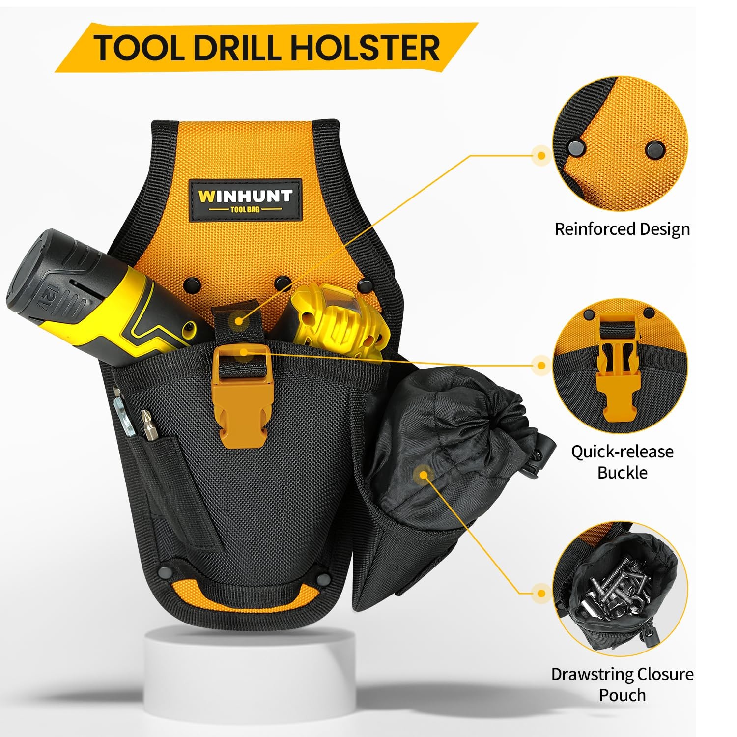 Drill Holster Tool Belt, 12x 7 inches, Black and Yellow, Heavy-Duty Tool Bag …