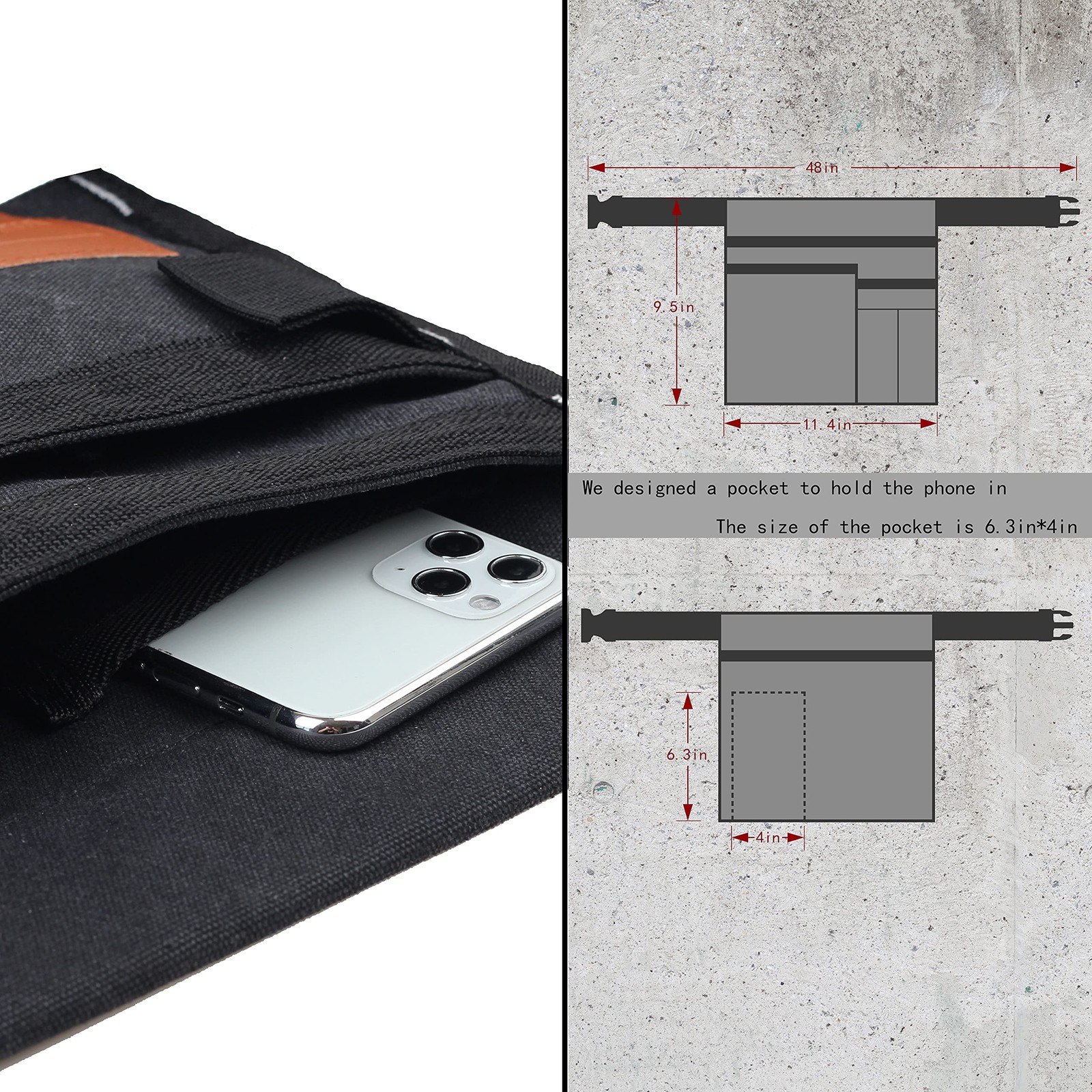 VIDAR TOOLS 6-Pocket Single Side Tool Belt 11.4*9.8*0.5inch, Black