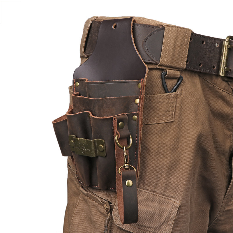 TOURBON Leather Holster Tape Electrician Thong Loop Tool Pouch 5 in1 Belt Holder