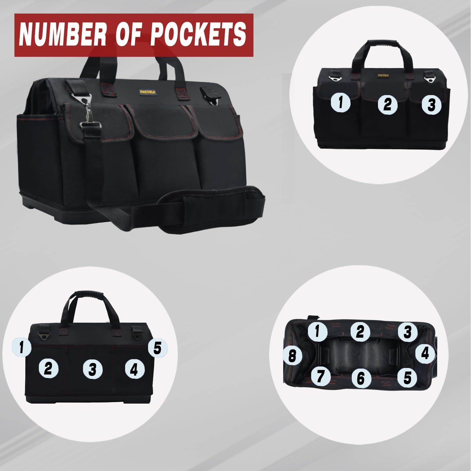 20-Inch Heavy Duty Tool Bag – Wide Mouth Organizer with Inside Pockets for Stora