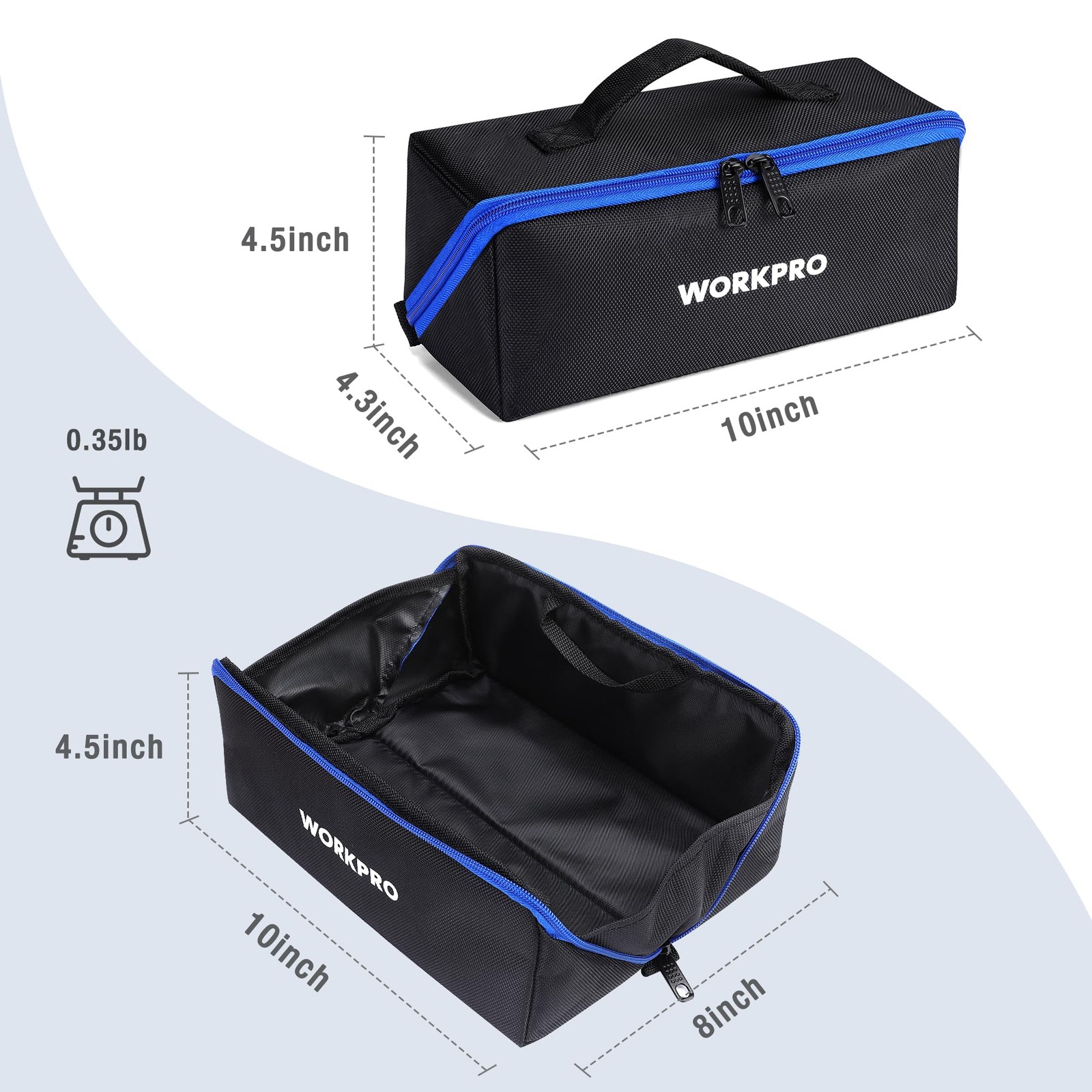 WORKPRO Tool Bag Zipper, 10″ Utility Wide Mouth Heavy Duty Tool Storage Bag