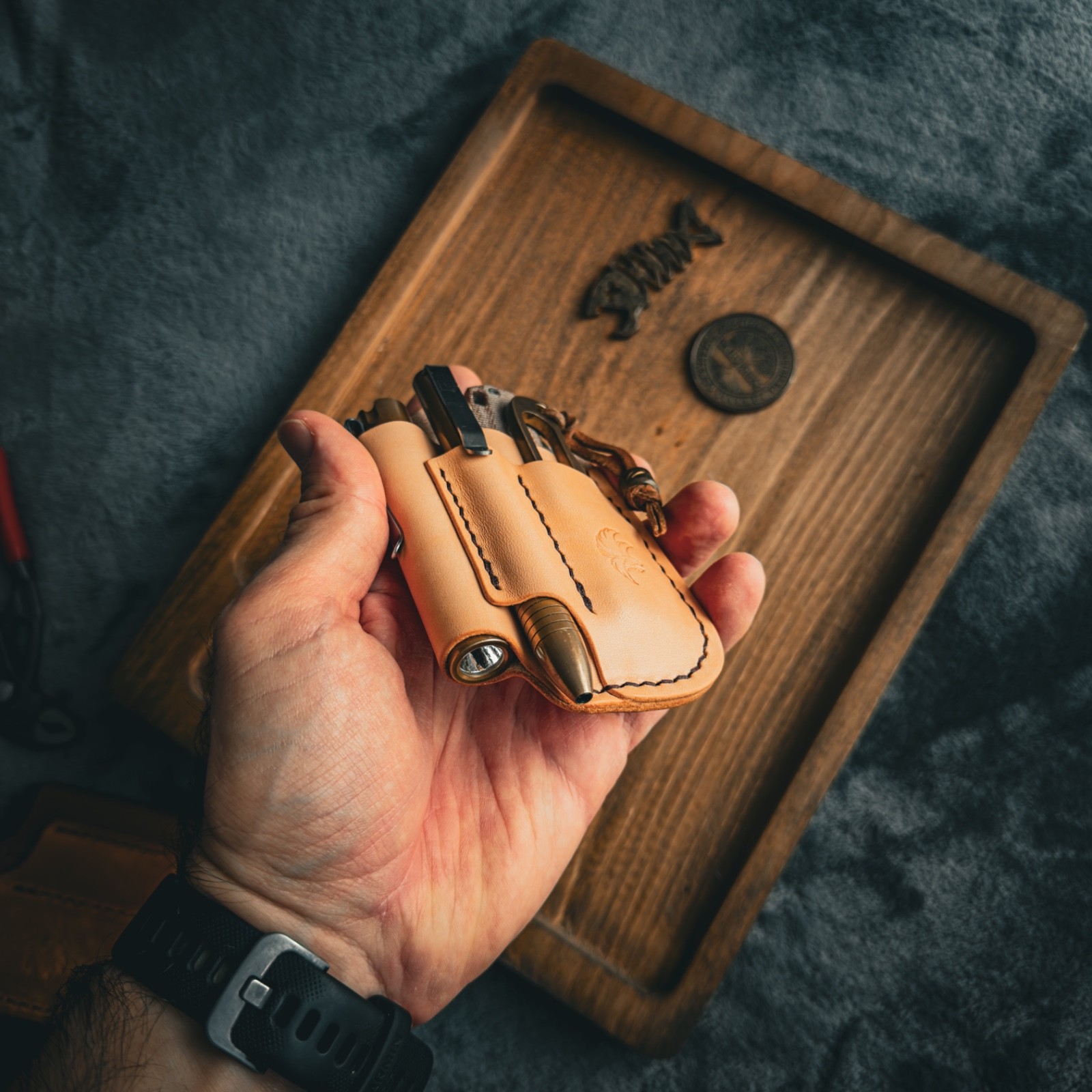 Handmade Natural Leather Edc Pocket Organizer, Leather Edc Pouch