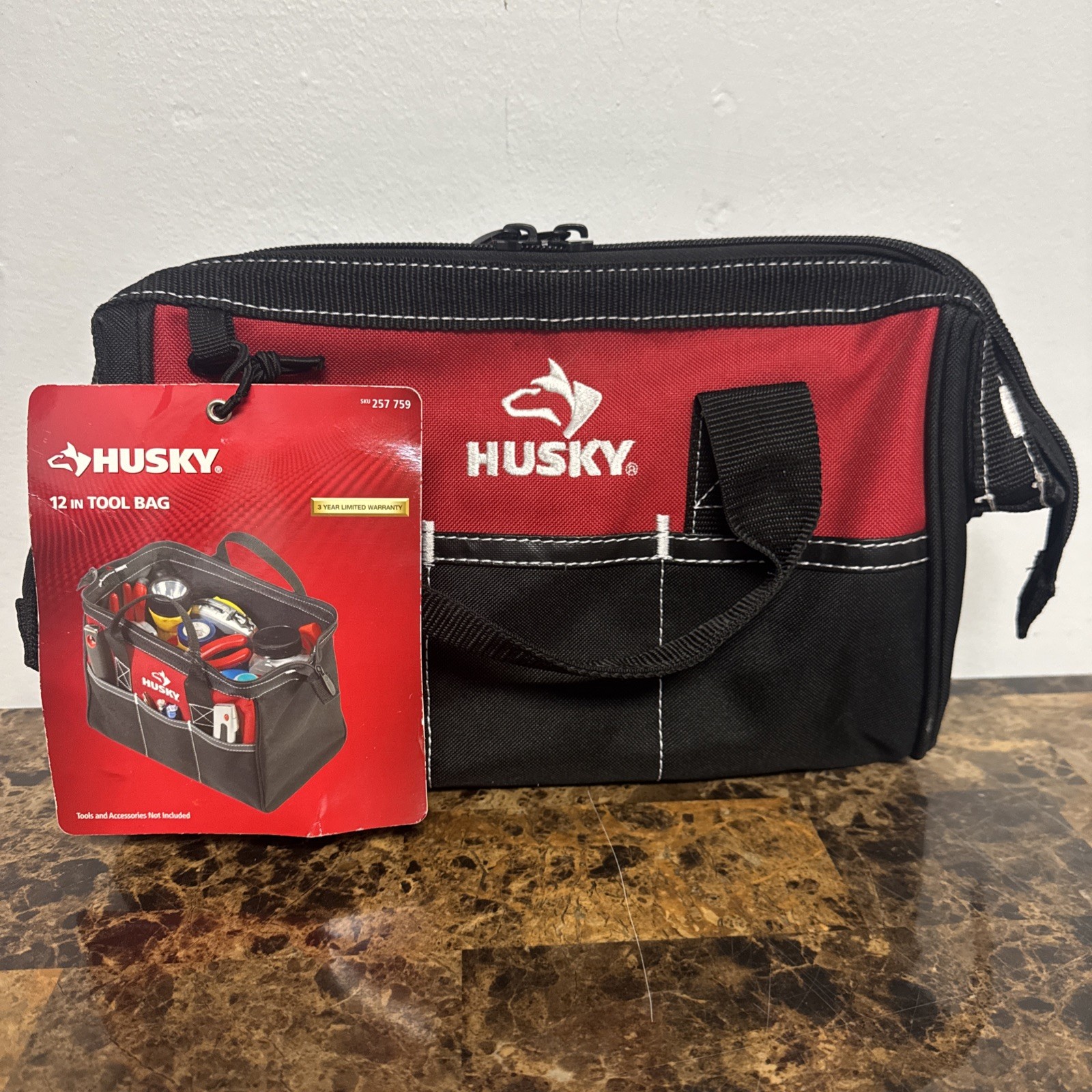 NEW Husky 12″ 4 Pocket Zippered Tool Bag Electricians Mechanics Hobbies & Crafts