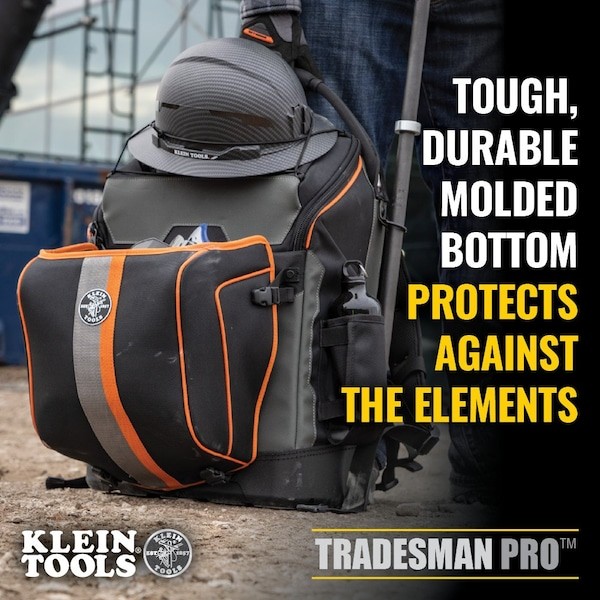 Klein Tools 55665 Tool Backpack, Black/Orange, 1680D Ballistic Weave Body; Hard