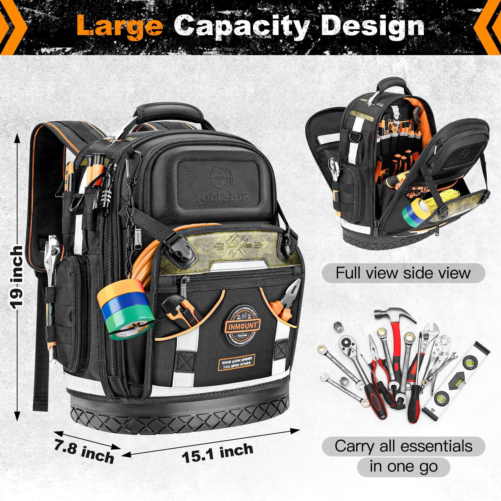 LOKASS 8603 Tool Backpack 1680D Heavy Duty HVAC with Molded Base Combination