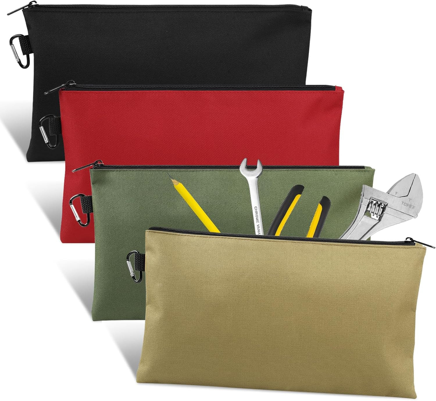 4 Pack Tool Bag, Premium Tool Pouch Zipper Bag, 12″ Tool Pouch with Zipper