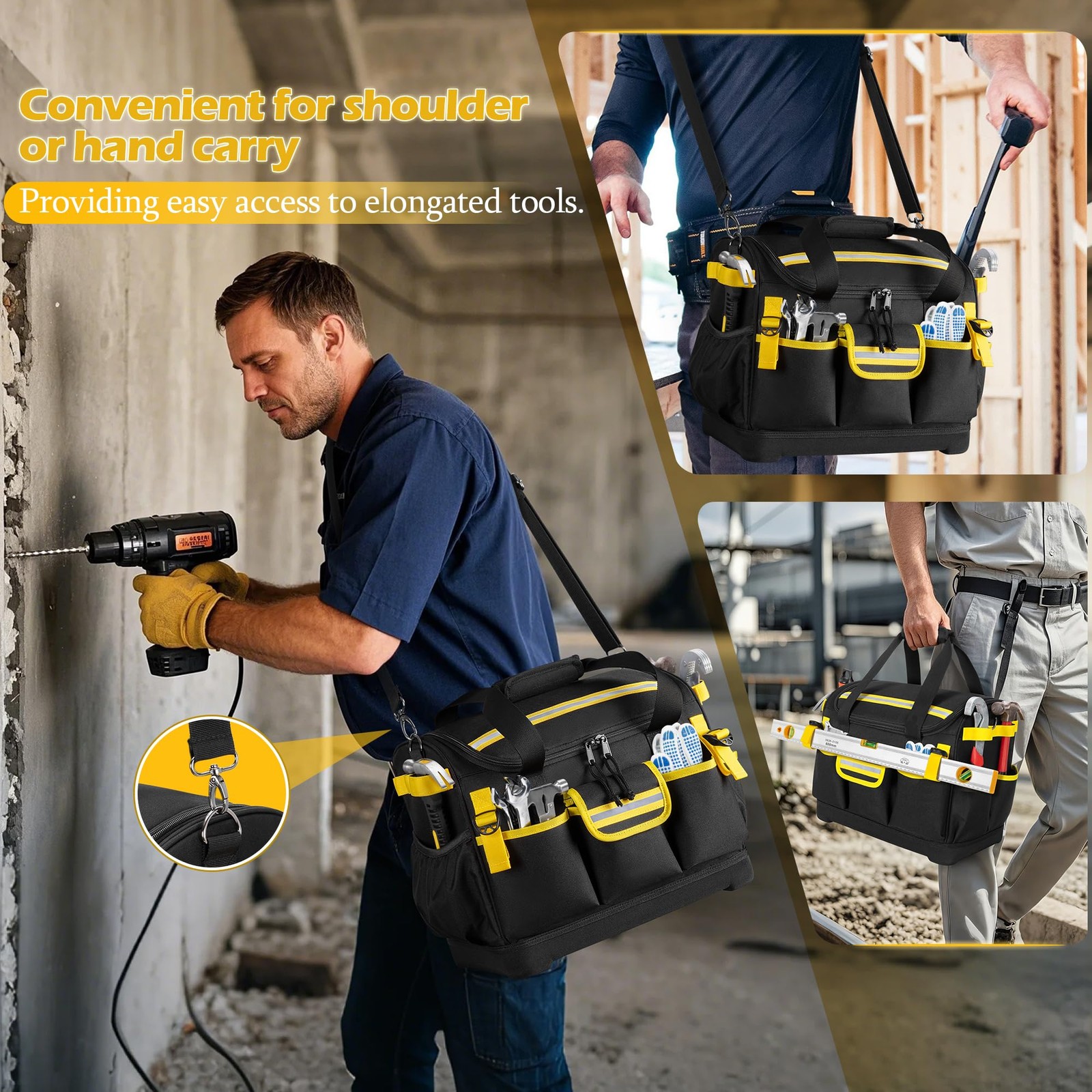 New Best 15-Inch Tool Bag with Hard Bottom, Electrician Box Organizer Detachable