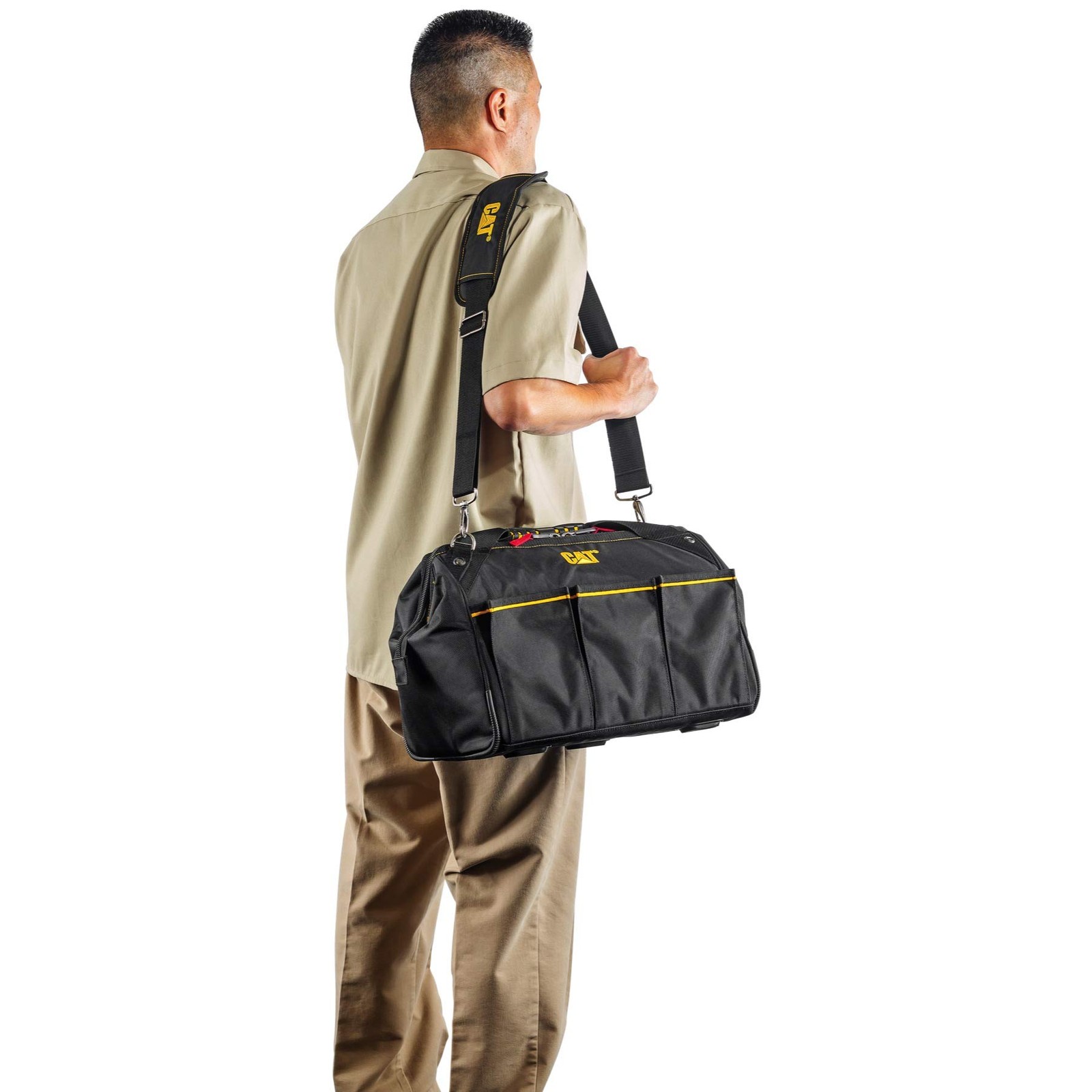 CAT 16-Inch Pro Wide Mouth Tool Bag, 18 Pockets for Tool Storage and Organiza…