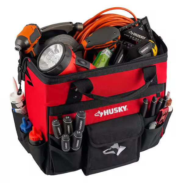 18in Rolling Tool Bag 18 Pocket Heavy-Duty Telescoping Handle Wheels Red
