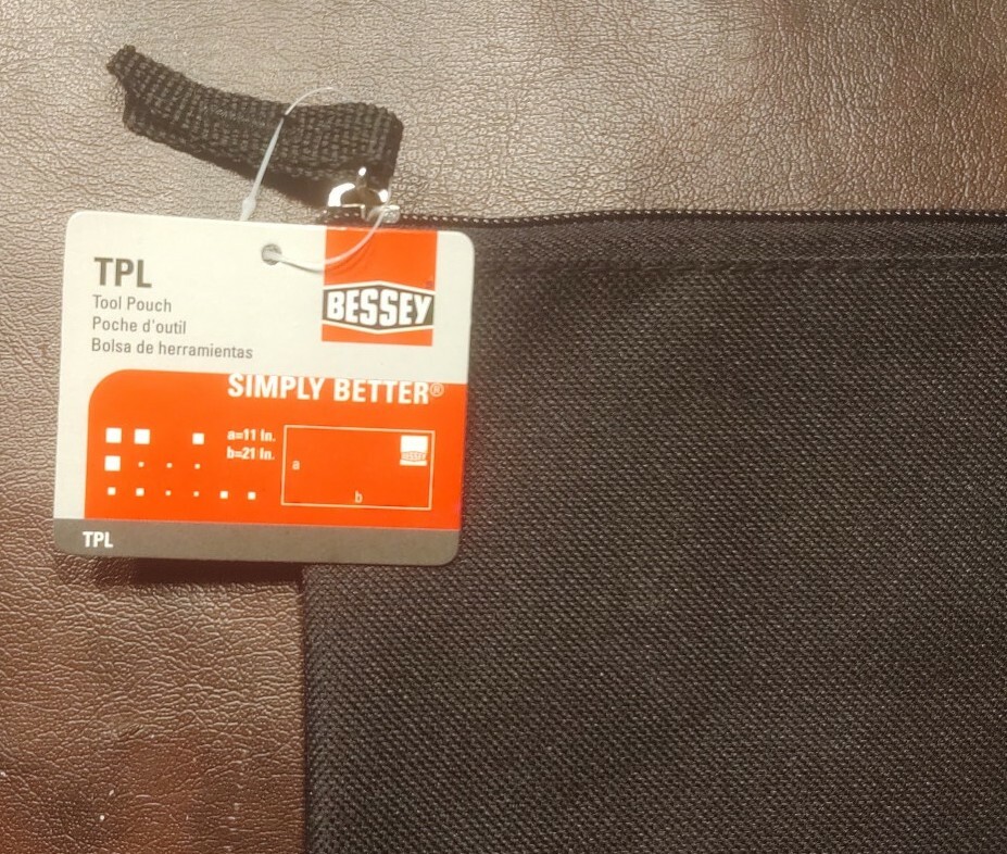BESSEY TPL Tool Pouch 11x21in Zippered Canvas Storage Bag NEW w/Tag Black Large