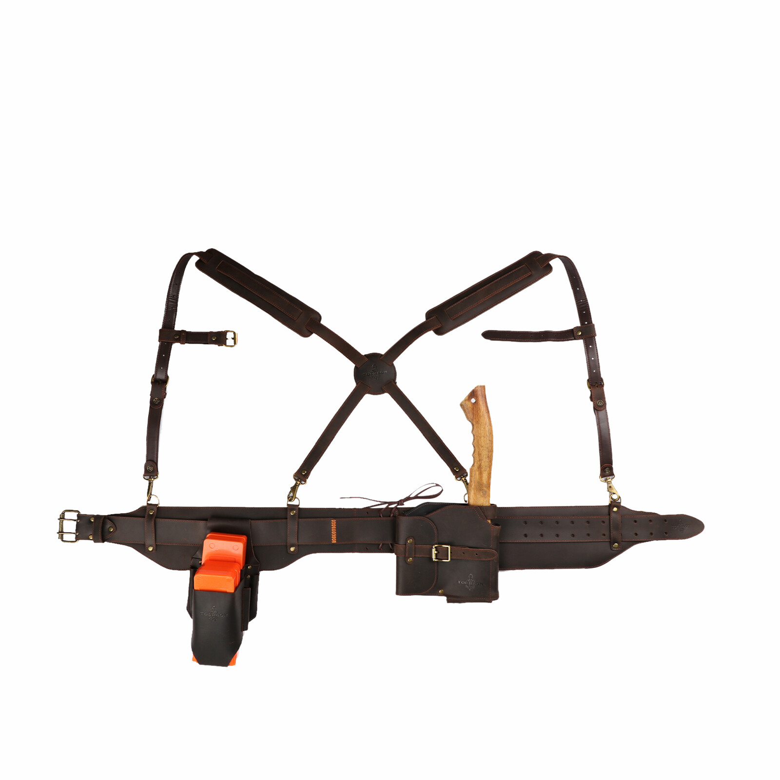 TOURBON Leather Logging Belt Kits Felling Tools Carry Suspenders Adjustable Gift