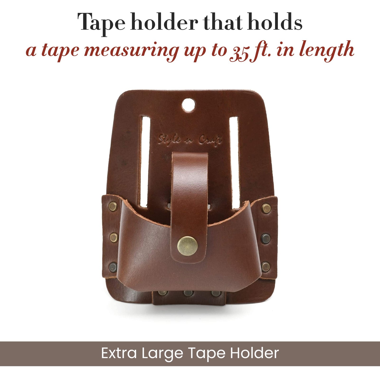 Extra Large Tape Holder, Full-Grain Leather Tool Pouch, Dark Tan (#98014)