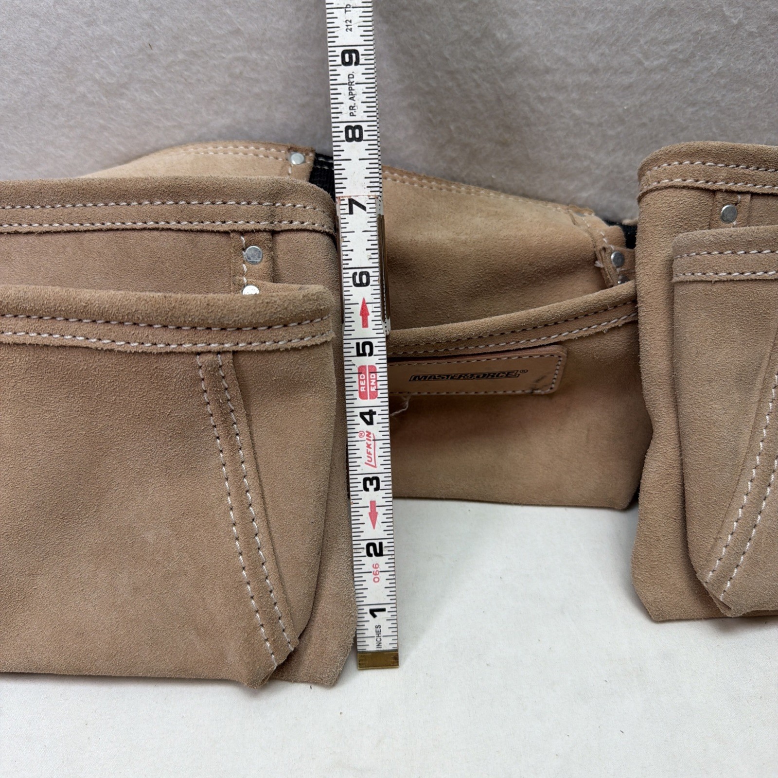 Masterforce Tool Belt Heavy Suede Leather Clip Belt 5 Pocket Apron W/ 2 Hammer
