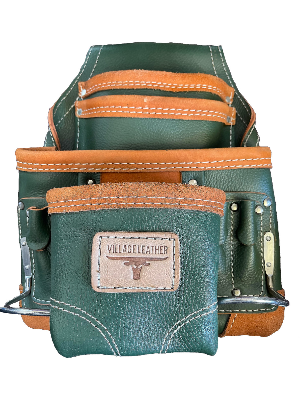 VILLAGE LEATHER 10 Pocket Top Grain Leather Carpenter Tool Pouch Bag with Belt