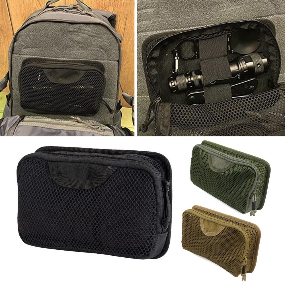 Outdoor mesh tool organizer with zipper and hook loop for backpack expansion
